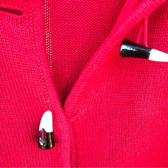 Red Knit Cable Collar Long Sleeves Cardigan Horn Style Buttons Ramie Cotton - Picture 3 of 5